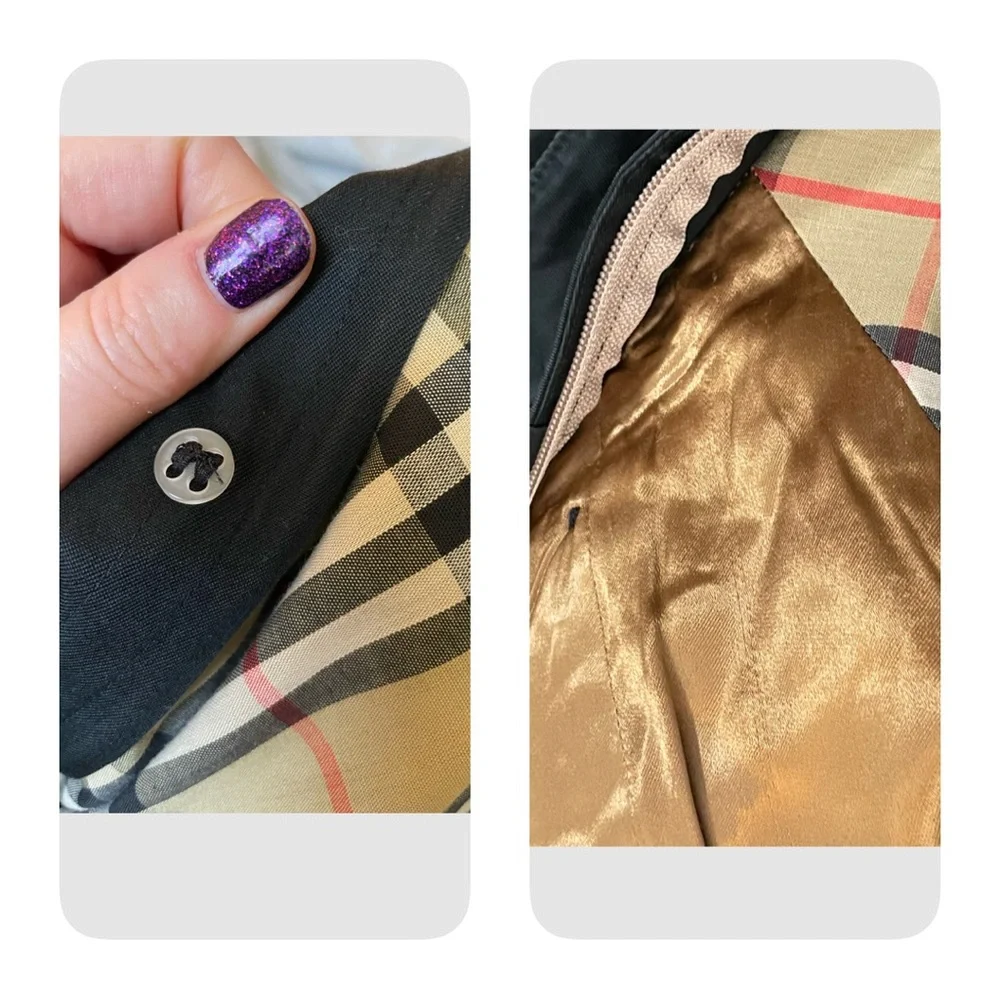 Burberry Vintage Trench Coat Black Authentic Nova Check Double Breasted 14 XLong - Picture 16 of 16